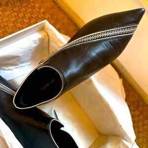 Old Celine Zipped Pointed Toe Black Leather Flats, size 37.5. NWT.  Never worn